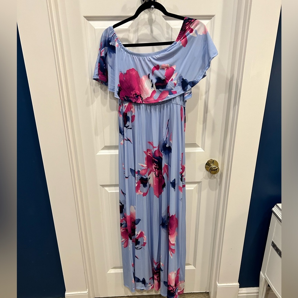 Maternity off the shoulder maxi dress